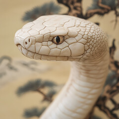 Intricate Ivory Snake Sculpture with Detailed Features