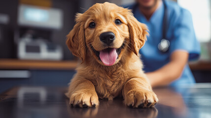Adorable Golden Retriever Puppy at the Vet