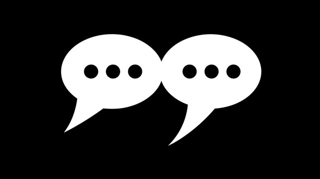 Two white speech bubbles with dots against a black backdrop, signifying communication