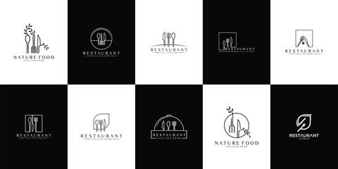 Restaurant food service illustration logo set collection with clean minimal style vector logo, representing dining, hospitality, and culinary business concept.