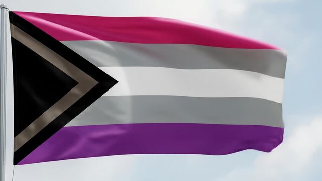 Waving Demigirl Flag with Pink, White, Grey, and Purple Stripes