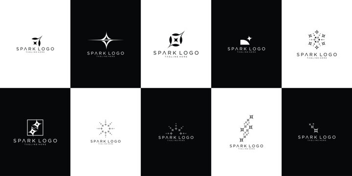 Spark energy symbol illustration logo set collection with clean minimal style vector logo, representing light, ignition, and dynamic power.