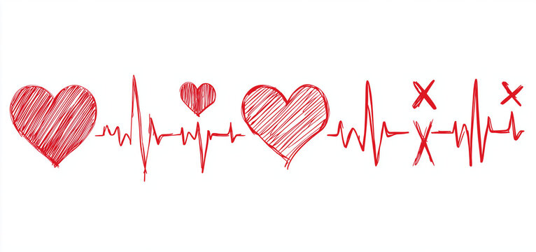 vector set of bold red heart rate lines and symbols on a transparent background, vector illustration design for a valentine's day card or healthcare concept. high-resolution, with realistic details