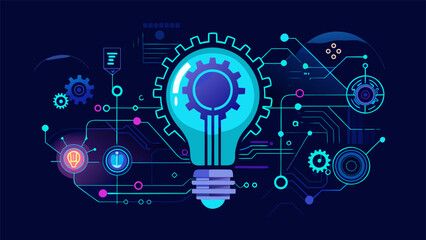 Obraz premium Creative idea and problem solving with mechanical gear light bulb.eps