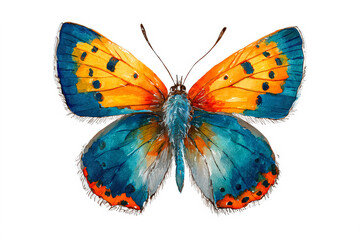 Vibrant Watercolor Butterfly Illustration with Blue and Orange Colors