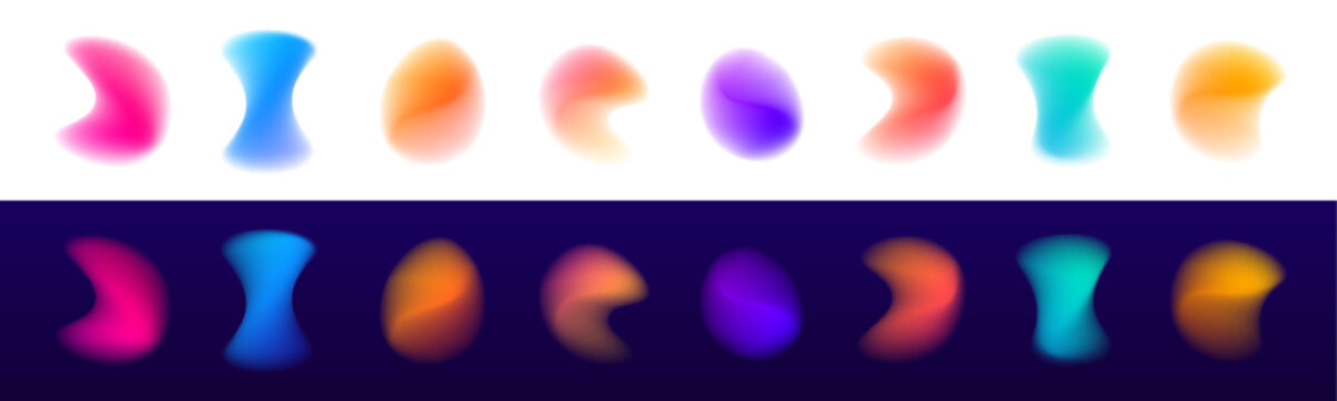 Gradient neon blob with subtle grain and noise effect forms a soft glowing shape. Watercolor blur textures float over a white or transparent background. Ideal for futuristic digital art and UI. 