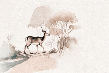 Elegant Watercolor Illustration of a Deer in Nature