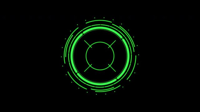 Green hud target scope futuristic digital interface suitable for science fiction projects, gaming, and technological presentations.