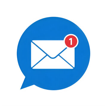 Notification icon indicating one unread message in a speech bubble isolated on white background
