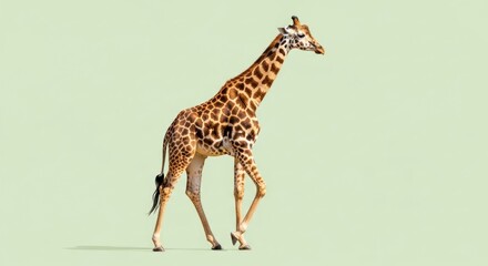 Obraz premium Tall giraffe walking against a pale background