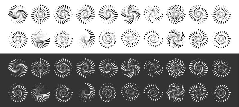 Concentric circular dot frames in blue create a geometric gradient. Perfect isolated elements for medical, cosmetic, or tech logos. Vector PNG and EPS formats included. 