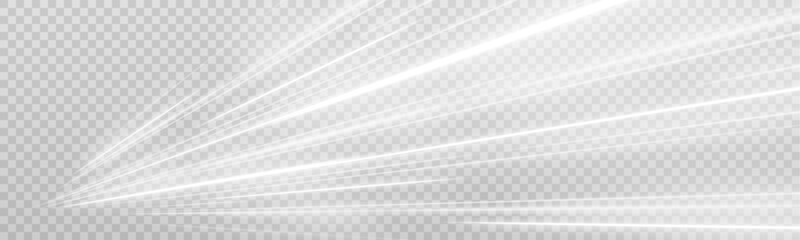 Fluid white ribbons stream diagonally with luminous accents. Smooth curvature simulates wind and high-speed travel. Ideal overlay for automotive or transport themes. © goldstock