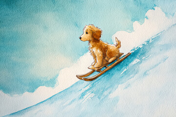 Cute Dog Sledding Down a Snowy Hill