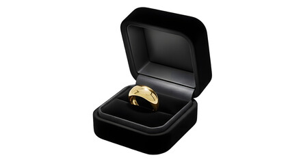 Golden ring in open black jewelry box mockup png isolated on transparent background
