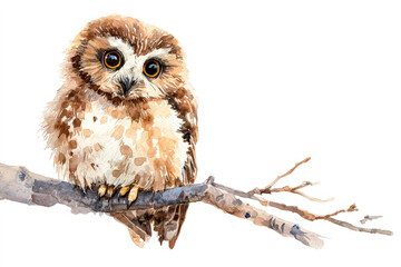 Charming Watercolor Illustration of an Owl on a Branch