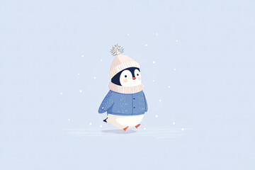 Cute Penguin in Winter Outfit Walking in Snow