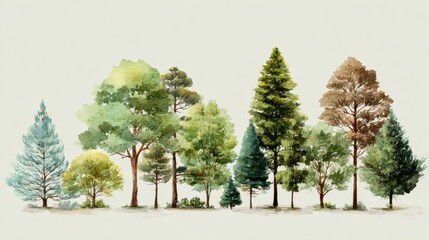 Delicate Woodland Trees Illustration Set: Hand-Painted Forest Forms