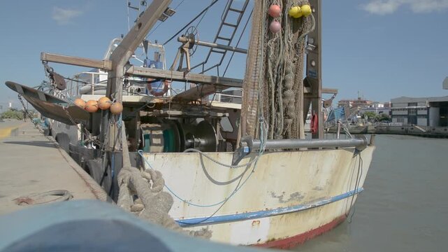 Traditional Trawler with Fishing Nets and Gear