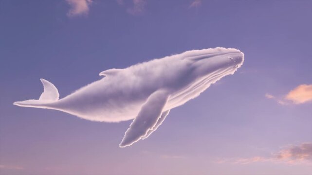 ラベンダー色の空を泳ぐクジラ型の雲。幻想的で穏やかな夢の世界を表現したシームレスなループ背景動画