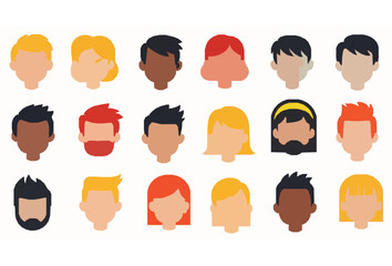 Colorful Cartoon Faces Collection with Diverse Characters and Playful Mood