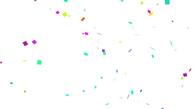Animated Colourful Confeti party popper falling down on White Background.Falling metallic glitter foil Colourful confetti on White background for Celebration and party.