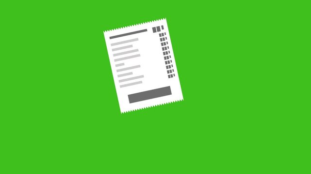 Animation. Hand and cash register receipt on a chromakey background. In a flat style. 4K