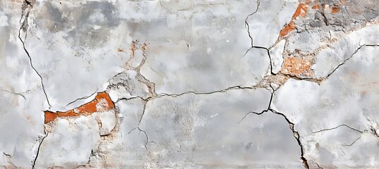 Naklejka premium Weathered Cracked Concrete Wall Texture With Layers Of Paint Revealing Damaged Brick Surface Details
