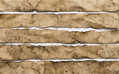 Overlapping Vintage Paper Strips - Antique Paper Texture with Torn Edges and Stains