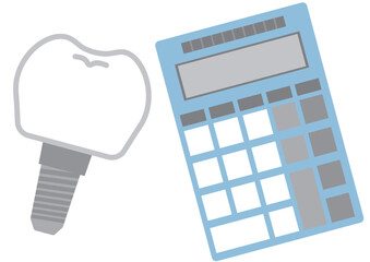 Fototapeta premium 歯科費用の見積もりや計算イメージのインプラントと電卓のアイコン素材