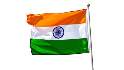 Indian National Flag Waving on White Background.
