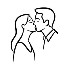 Dibujo con líneas de una pareja romántica besándose. Novio y novia enamorados para tarjetas y felicitaciones de San Valentín  © teracreonte