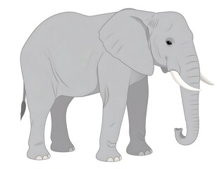 Fototapeta premium A gray elephant with white tusks stands on a plain background