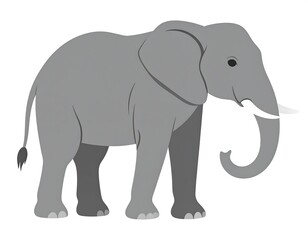 A gray cartoon elephant with a long trunk and tusks