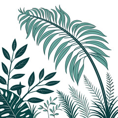 winter palm leaf vector green plant, exotic nature set isolated on white background. Jungle illustration