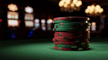 Stack of casino chips with shallow depth of field and bokeh lighting
