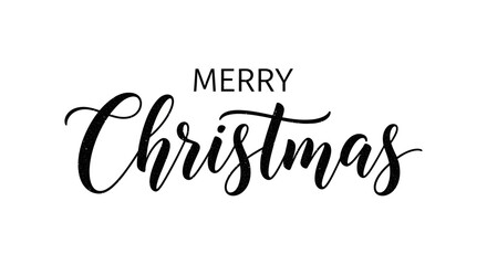 Black calligraphic Merry Christmas text on a white background, elegant holiday greeting card design. © Avoxel