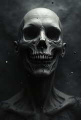 Human skull with grinning face displaying dark horror concept