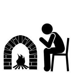 Stick Figure Warming Hands Near Heating Stove