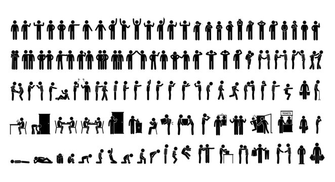 Collection Of Stick Figure Various Poses And Scenes, STICK FIGURE, STICKMAN, PICTOGRAM