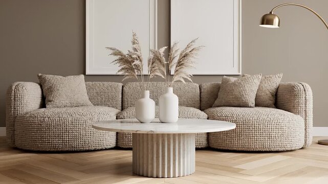 Minimalist living room interior modular sofa art mockup wall