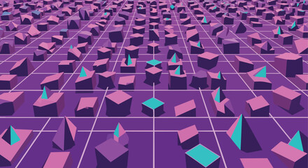 Obraz premium Purple Futuristic 3D Grid Cube Landscape