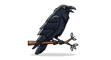 Fototapeta premium Illustrative Black Raven Perched on a Twig Symbol of Mystery and Intelligence