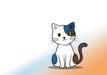 Cartoon Cat Sitting White Fur.
