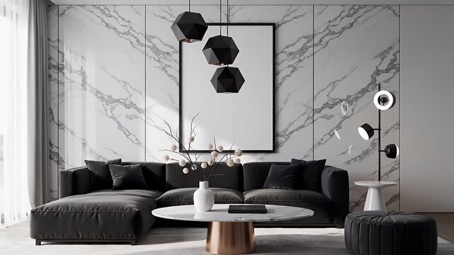 Modern minimalist living room interior design marble wall
