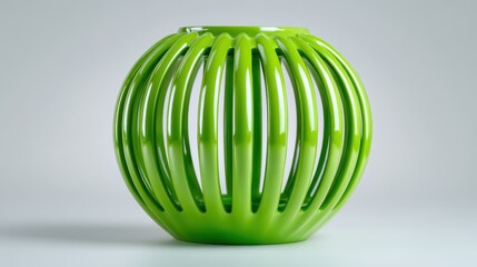 A striking green decorative vase with a sleek design sits on a soft background, serving as a contemporary piece of art that adds a pop of color to any space.