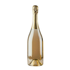 An elegant clear champagne bottle stands on transparent background