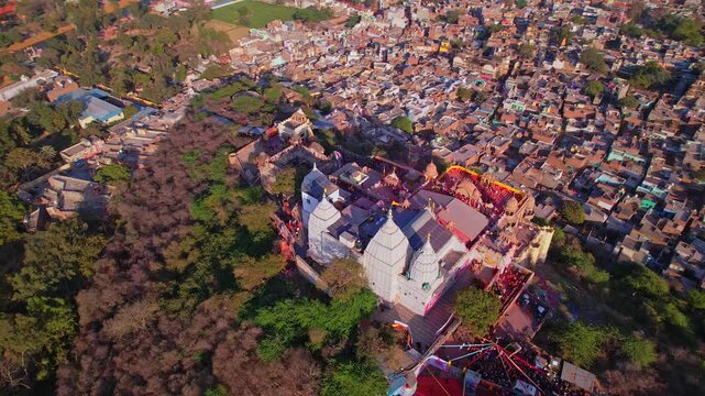 Aerial View of Shri Radha Rani Temple in Barsana, Uttar Pradesh, India