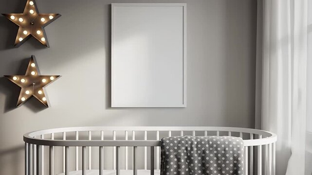 Modern Baby Room Mockup with Star Lights Above White Crib