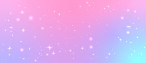 Fototapeta premium Soft baby pink and lilac gradient with sparkling stars and blurred bokeh light effect, abstract kawaii backdrop with dream pink glitter mood.