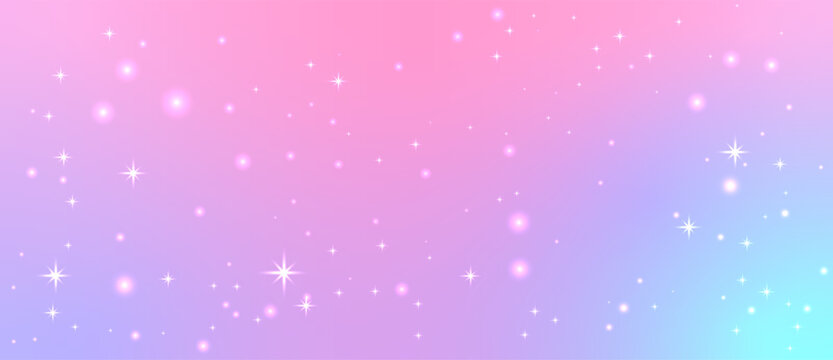 Soft baby pink and lilac gradient with sparkling stars and blurred bokeh light effect, abstract kawaii backdrop with dream pink glitter mood.